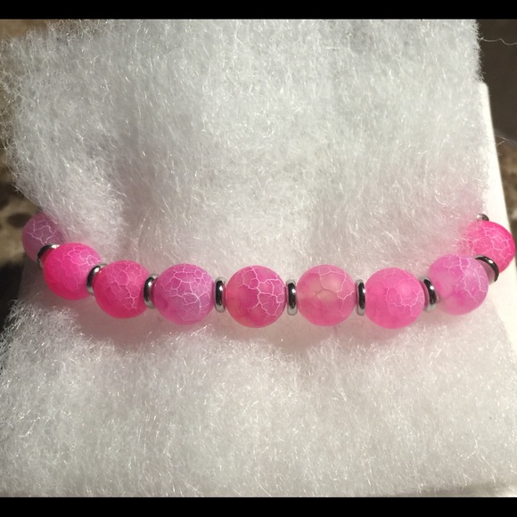Pink Lava Stone Bracelet with Swarovski Crystals - Picture 2 of 3